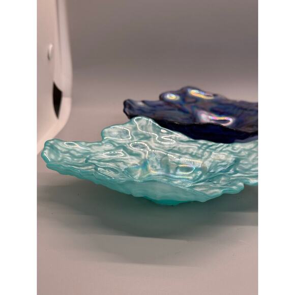 Four Vietri Ostrica Art Glass Oyster Shell Teal Blue Textured Trinket Dish 6.5” - Picture 12 of 12